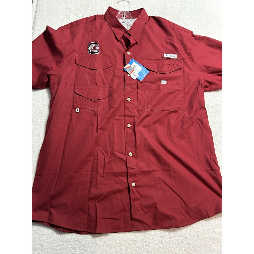Columbia PFG Bonehead Mens L Red South Carolina Gamecocks Shirt Button Up S/S